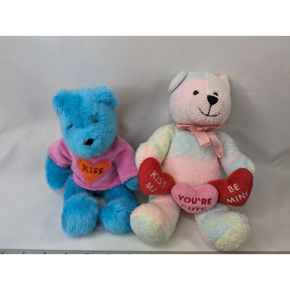 GAC Valentines Bear Plush Lot 1998 Hearts Kiss 8 9 Inch Stuffed Animal Toy